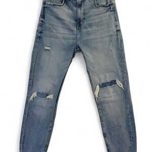 Zara Womens Ripped Skinny Jeans Blue Distressed Denim US 30